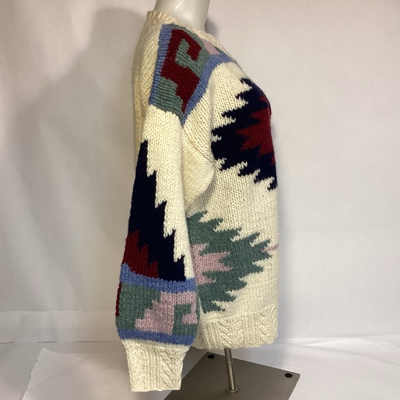 VTG Susann D hand knitted Shetland Wool Womens sweater size Medium Aztec design - Picture 3 of 8